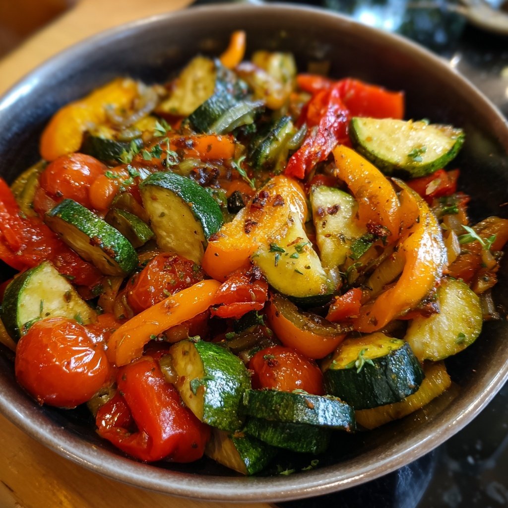 Vegetarisches Abendessen mit Gemüsepfanne