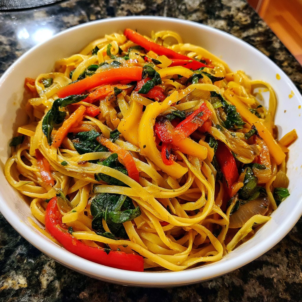 Abendessen mit Pasta und Gemüse