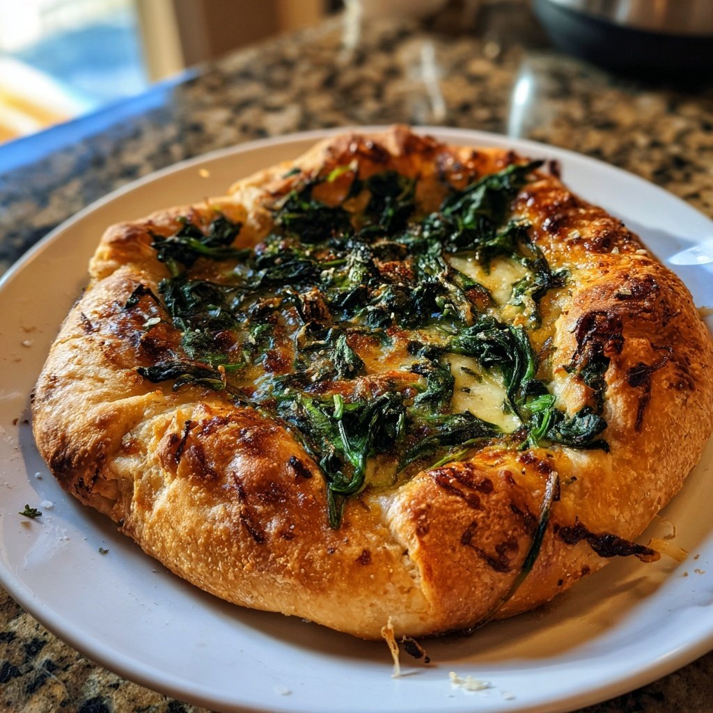 Pizza mit Spinat und Zitronenöl